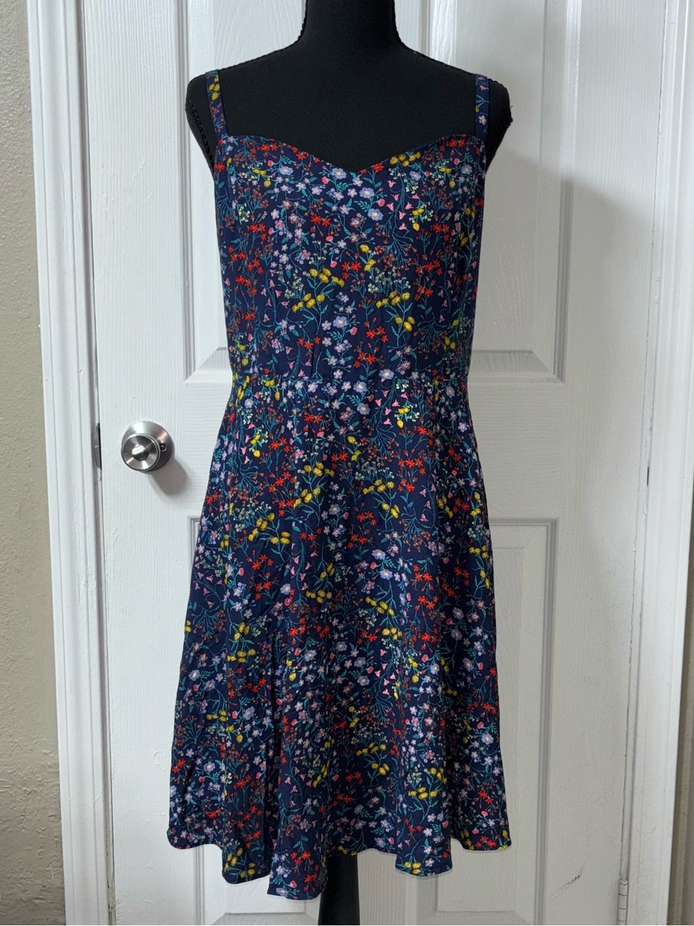 Old Navy Navy Floral Mini Dress with Sweetheart Neckline